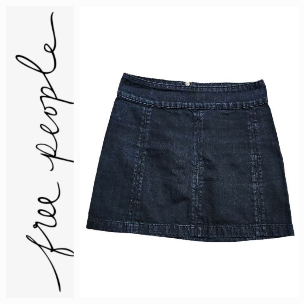 Free People Dark Blue Zip It Denim Mini Skirt Size W 4
